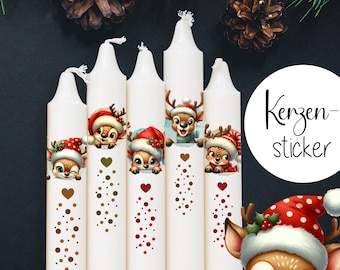 Kerzensticker Kerzentattoos Tattoofolie Weihnachten Winter Elche Tiere Adventskerze Advent für Kerzen o. Keramik A4 DIY Stickerbogen kst146