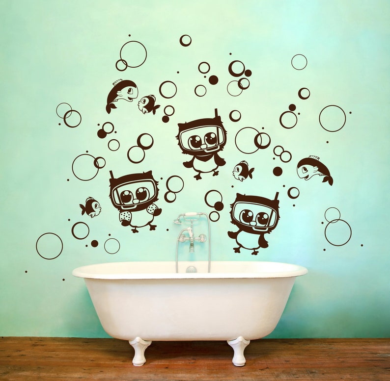 Wall sticker owls owl diving goggles fish bubbles image 3