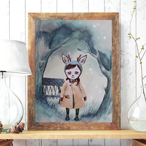 A3 o A4 imprimir cartel animal niña rekitz ciervo niña niña runi decoración de la habitación de los niños p198