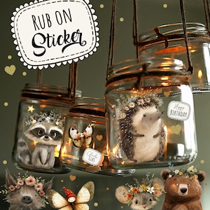 Rub ons RubOn Rubons Sticker Boho Sticker Geburtstagssticker Tiere Fuchs Eichhörnchen Waldtiere Igel Schmetterling Happy Birthday A5 rb16