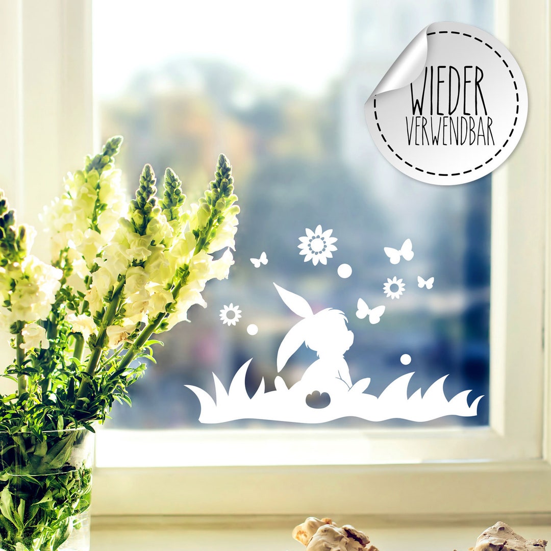 Window Picture Bunny Bunnies in Grass Butterflies Flowers - Etsy