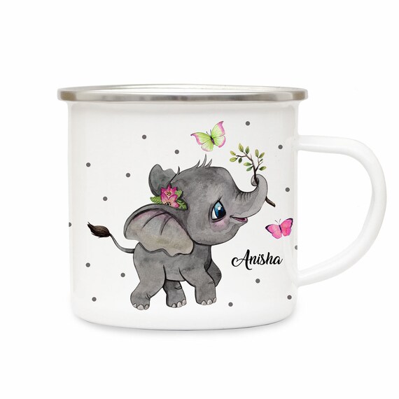 Emaillebecher Mit Pferd & Schmetterling – Personalisierbar Mit Namen, Ø 85 Mm, 80 Mm Hoch