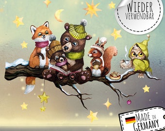 Quadro per finestra Decorazione natalizia Animali natalizi su ramo -riutilizzabile- Decorazione per finestra quadri per finestre invernali bambini bf113