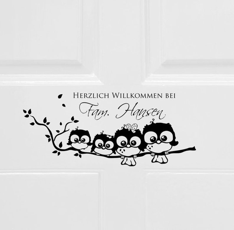 Wall tattoo door sign Welcome with owls M1204 image 1