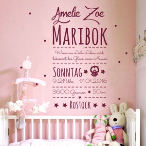 Wandtattoo zur Geburt Baby Geschenk Geburtsdaten Bild 1