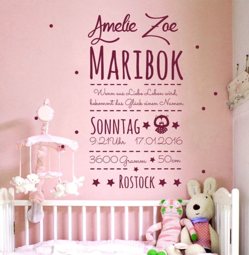 Wandtattoo zur Geburt Baby Geschenk Geburtsdaten Bild 1