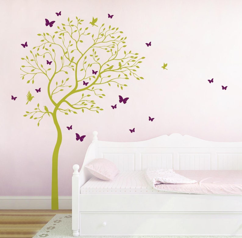 Wall decal tree birds butterflies hummingbird M1535 image 1