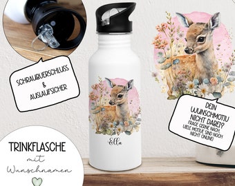 Gourde bouteille isotherme tasse à boire enfants cerf cerf renard lapin ours hibou nom de fille personnalisé trk21 trk22 trk23 trk24 trk25