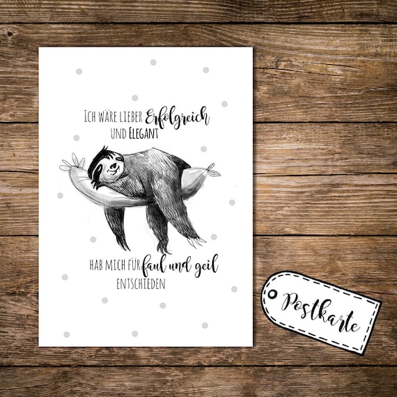 Postkarte postcard Print Faultier Spruch pk11 Etsy