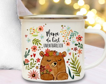 Emaille Becher Camping Tasse Mama du bist unentbärlich Kaffeetasse Geschenk zum Muttertag Mutti Mutter eb590