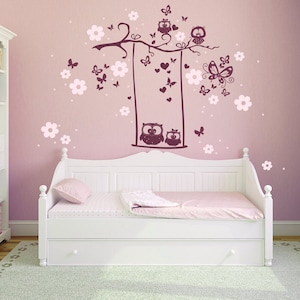 Wall sticker owls swing owl tree flowers M1024 image 1