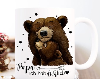 Geschenk Tasse Kaffeebecher für Papa Becher Vatertag Papa ich hab dich lieb Bär mit Kind Bärenpapa ts1192