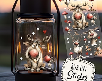 Rub ons RubOn Rubons Sticker Christmas Christmas stickers reindeer elk toadstools mushroom mushrooms Din long rb37