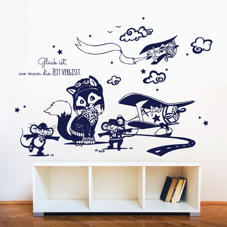 Wall decal foxes fox airplane mice pilot M1708 image 1