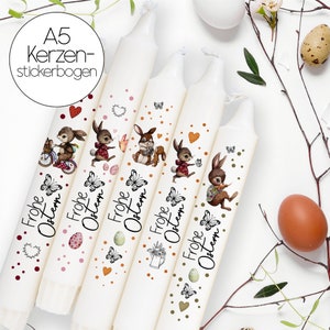 Kerzensticker Kerzentattoos Tattoofolie Hase Häschen Osterhasen Frohe Ostern happy easter für Kerzen oder Keramik A5 Bogen DIY kst139 Bild 1