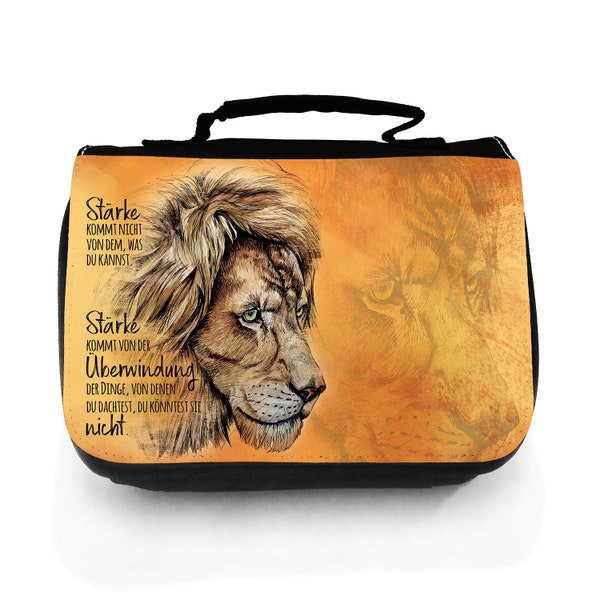 Wash bag wash bag with lion lion head saying Strength comes from overcoming toiletry bag cosmetic bag travel wash bag animal wt218