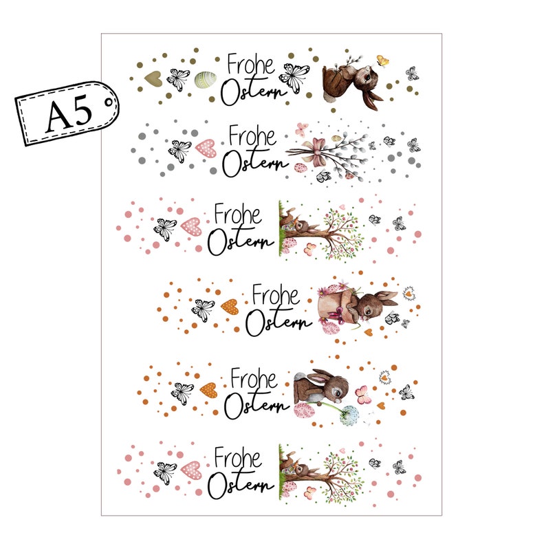 Candle stickers candle tattoos tattoo foil bunny bunnies easter bunnies happy easter for candles or ceramics A5 sheet DIY kst138 image 3