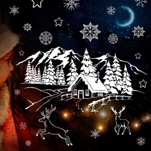 Template Window Picture Chalk Window Picture Chalky Markers Snowflakes Deer Winter Landscape Stars Christmas Window Decoration Window Pictures ch5