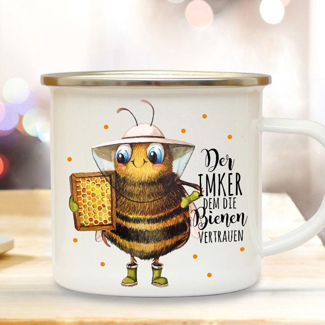 Emaille Becher Camping Tasse Imkerbiene Biene Bienchen Spruch Der Imker