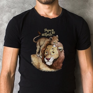Koszula T-shirt z czarnym motywem lwa lwiątko „Tato, jesteś najlepszy” prezent ojciec syn córka 100% bawełna hs13
