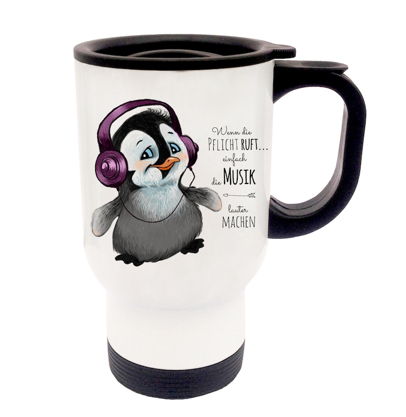 Thermo mug cup mug penguin music t56 image 1