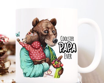 Geschenk Tasse Kaffeebecher für Papa Becher Vatertag Coolster Papa ever mit Bär Papabär und Mädchen ts1148