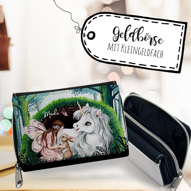 Wallet purse small wallet coin compartment zipper for girls unicorn fairy elf unicorns customizable gk255 image 1