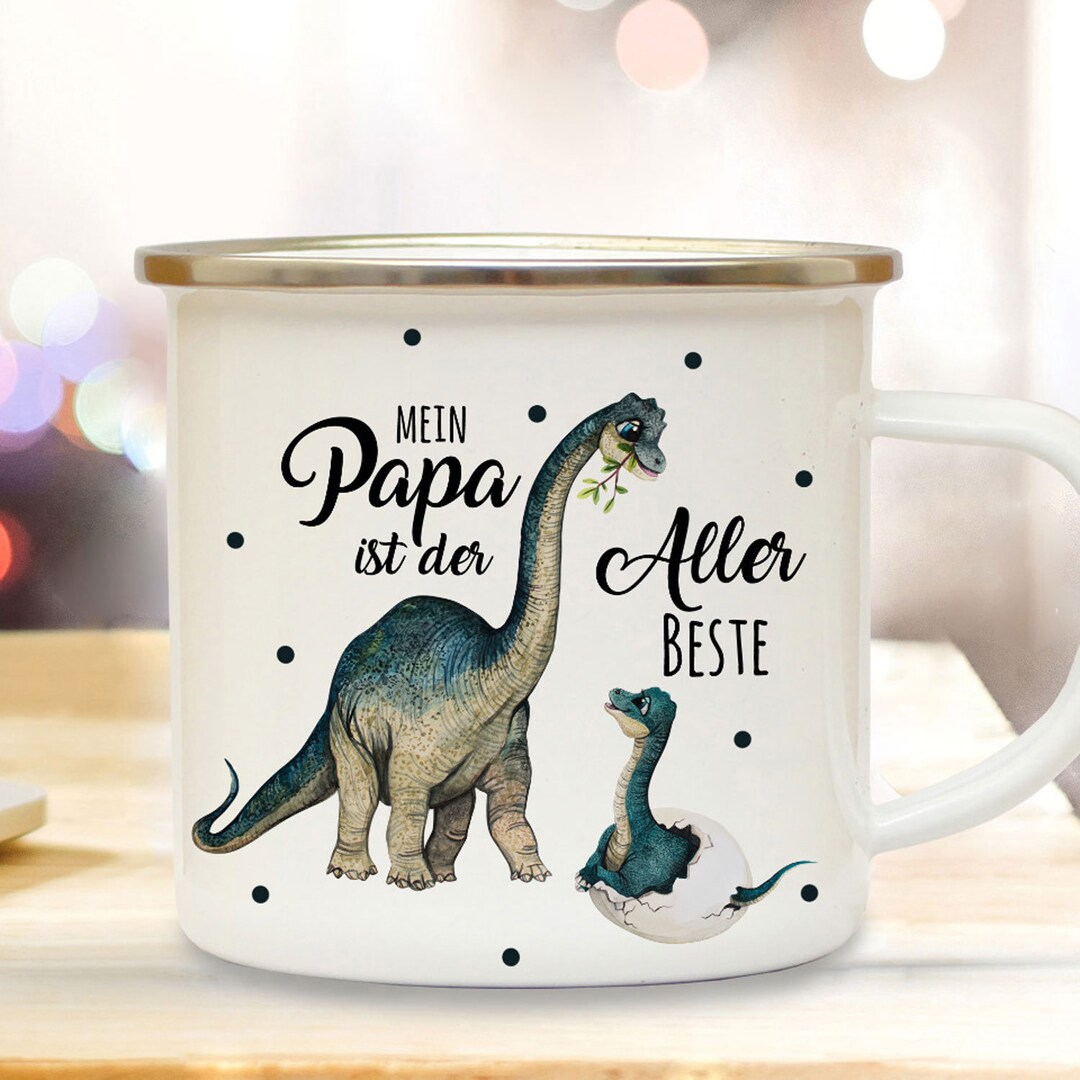 Emaille Becher Mit Löwen-Motiv & Spruch „Papa Du Bist Der Beste“ – Camping Tasse, ø 85 Mm