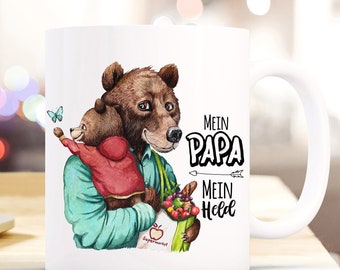 Geschenk Tasse Kaffeebecher für Papa Becher Vatertag Papa mein Held mit Bär Papabär und Bären Junge Kind ts1150