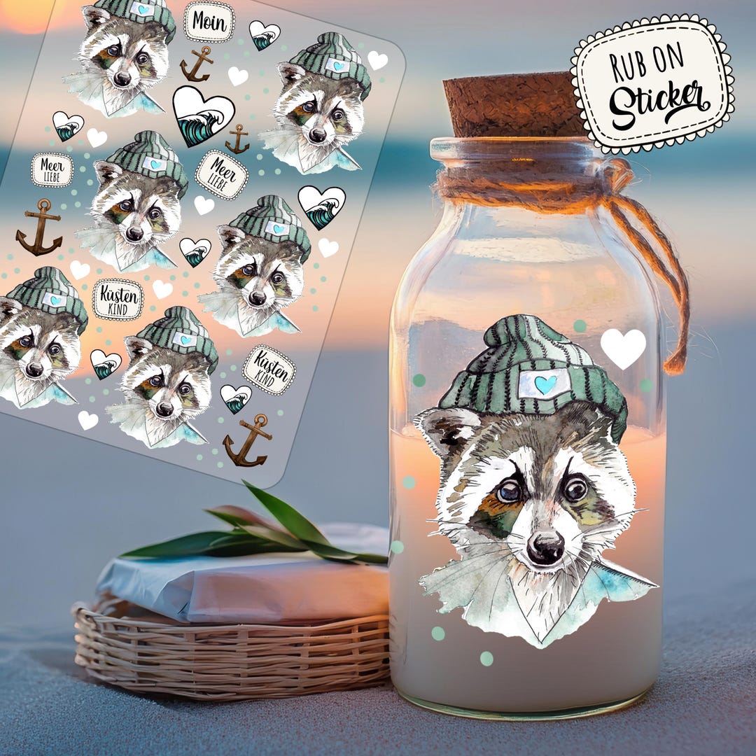 Rub Ons Rubon Rubons Sticker Maritime Raccoon Hat Beanie Racoon Sea ...