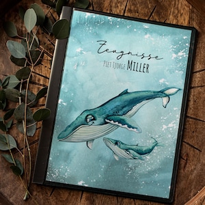 Carpeta de certificado 10 piezas 20 piezas portada A4 ballenas ballena personalizada con niño regreso a la escuela inicio inscripción escolar nombre deseado nombre zm19