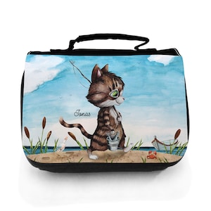 Waschtasche Waschbeutel Kater Katze Angelkater Angel Kulturbeutel Kosmetiktasche Reisewaschtasche individuellem Wunschnamen wt220