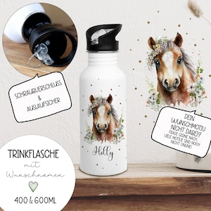 Drinking bottle, insulated bottle, drinking cup, children's horse, horse, wildflower horse horses, girl's name, personalized trk41 image 1