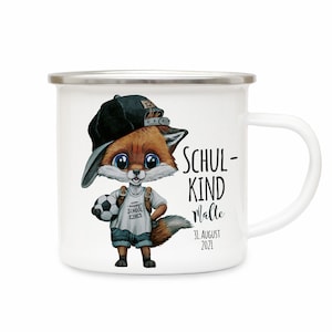 Cup enamel mug cushion back to school fox baseball cap football boy girl saying school child desired name date bundle12 image 2