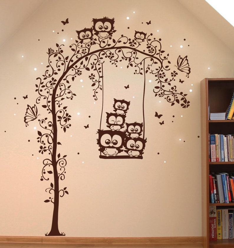 Wall decal owls swing owl wall decal M1583 image 1