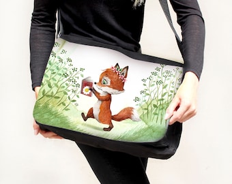 Schultertasche Schultasche Tasche Umhängetasche Fuchs Füchschen mit Buch Geschenk tsu85