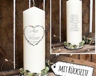 Wedding candle candle for the wedding ceremony wedding candle flower heart saying desired name date wk104