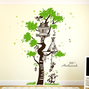 Wall sticker tree house tree raccoons stars M1793 image 3