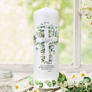 Vela de bautizo, vela de padrino, vela de invitado, cubierta de vela de té, vela para bautizo, hojas, cruz, nombre deseado, frase, personalizable wk242