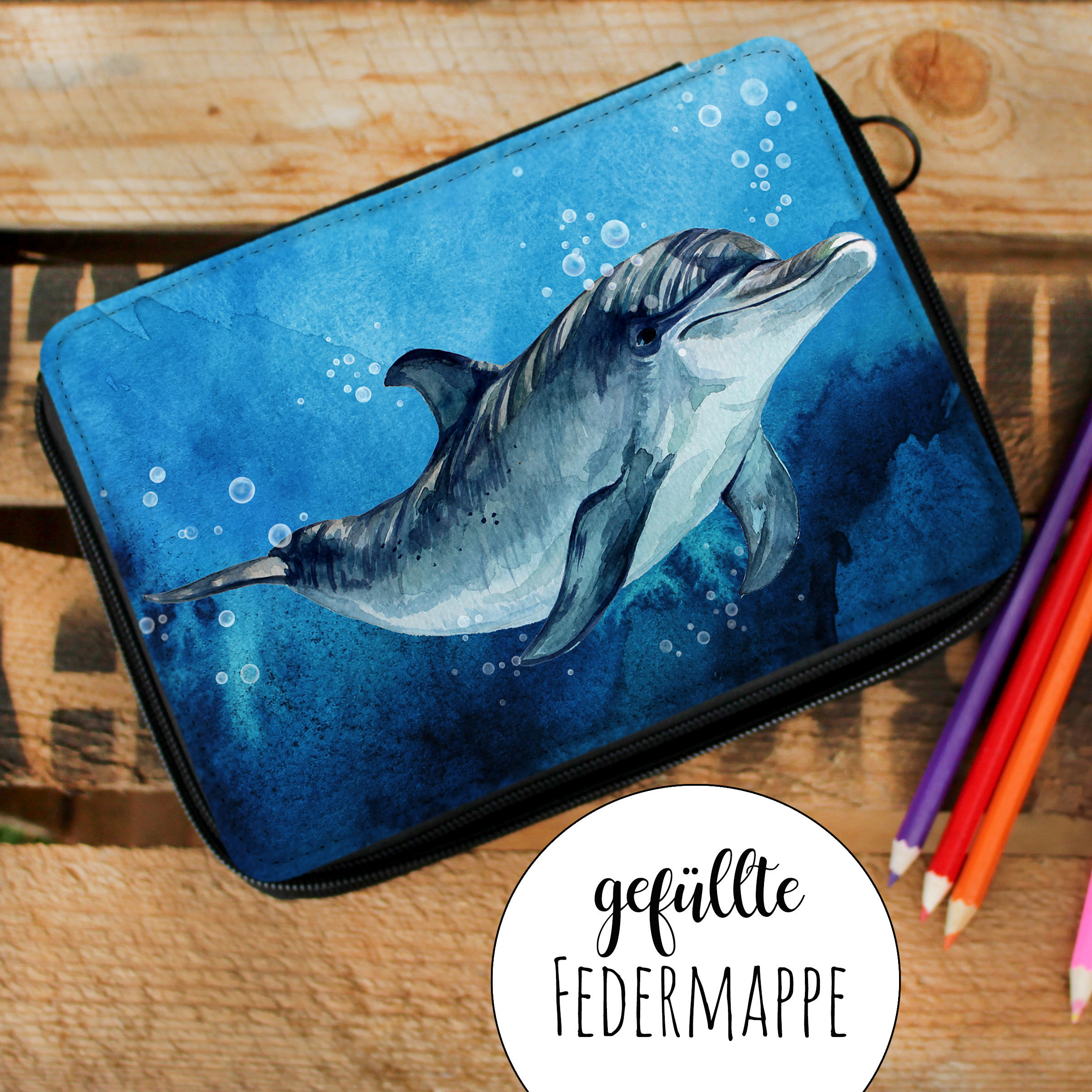 Pencil case pencil case dolphin dolphin back to school blue desired name name personalizable fm180