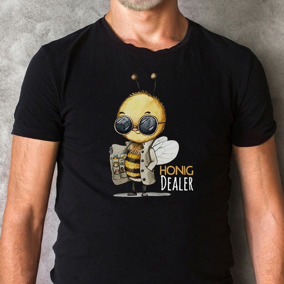 T-shirt noir avec motif abeille et inscription « miel » Cadeau