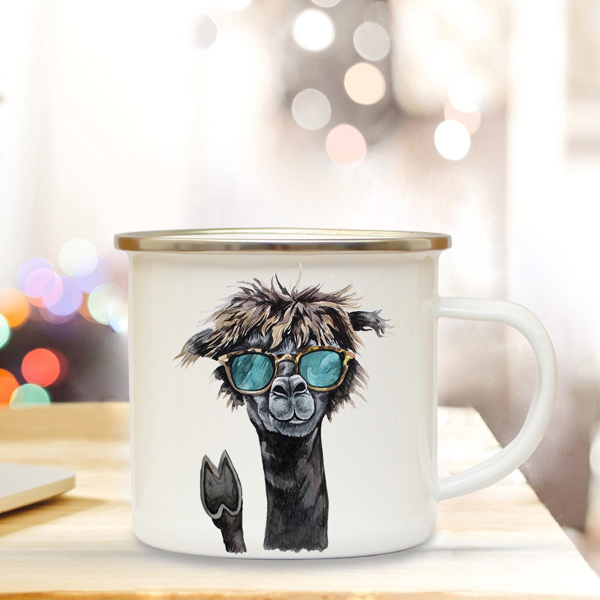 Tasse Mug à Café Camping Lama Eb11 L'émail