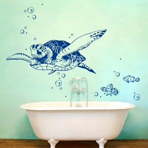 Wall tattoo turtle fish wall decoration bathroom M1533 image 1