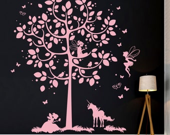 Wall sticker tree with fairies unicorn elves M2015