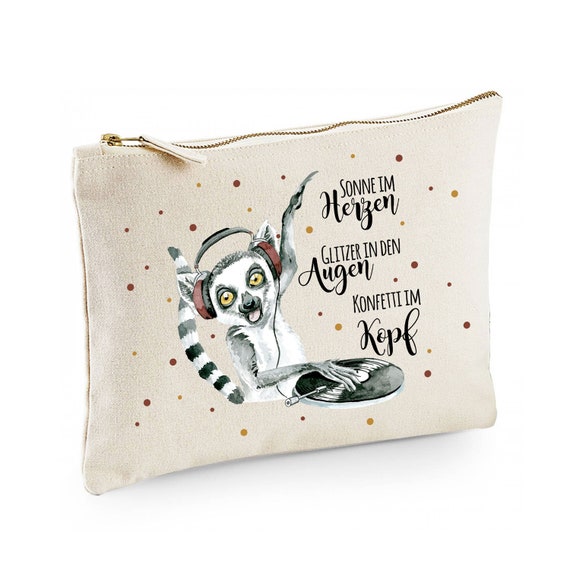 Canvas Pouch Tasche Mit Faultier-Motiv – Personalisierbar Mit Namen, 20x28 Cm, Reißverschluss, Aus Baumwolle