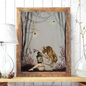 A3 o A4 imprimir cartel animal niña unicornio niña Elva decoración de la habitación de los niños p199
