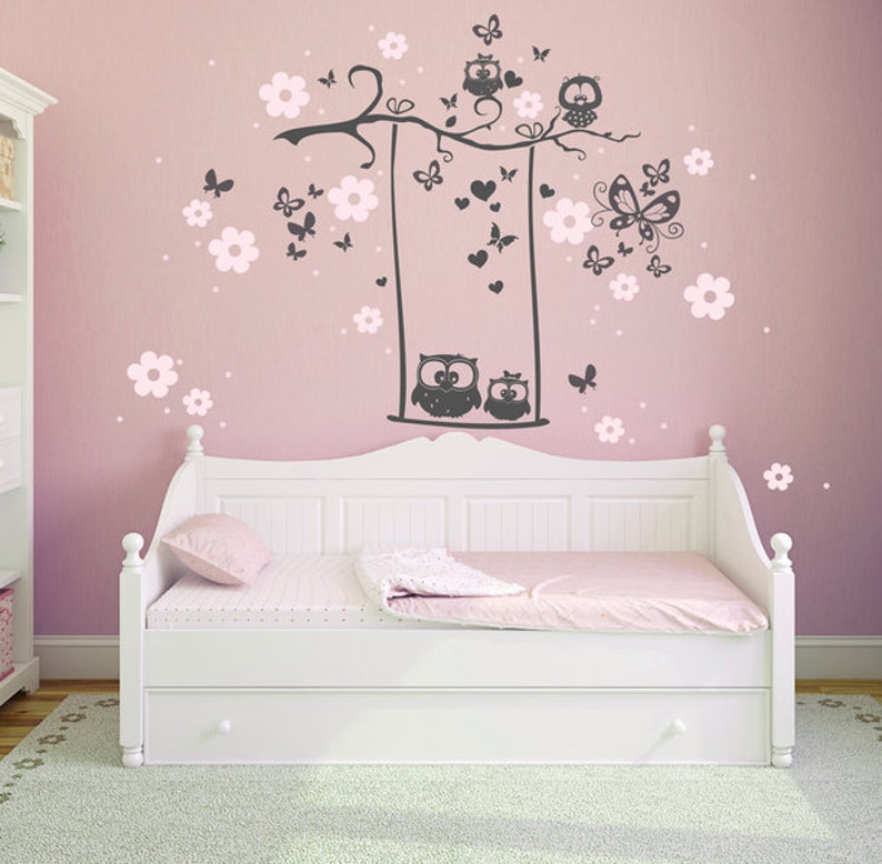 Wall sticker owls swing owl tree flowers M1024 image 2