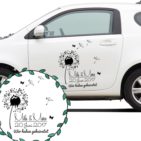 Autoaufkleber Hochzeit Namen Pusteblume Auto M2143