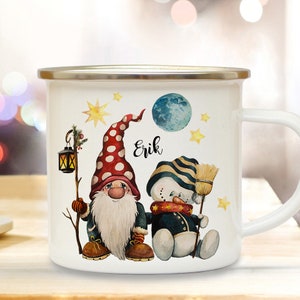 Enamel mug cup dwarf snowman with desired name name coffee cup Santa gift gift camping mug eb474 silberner Rand