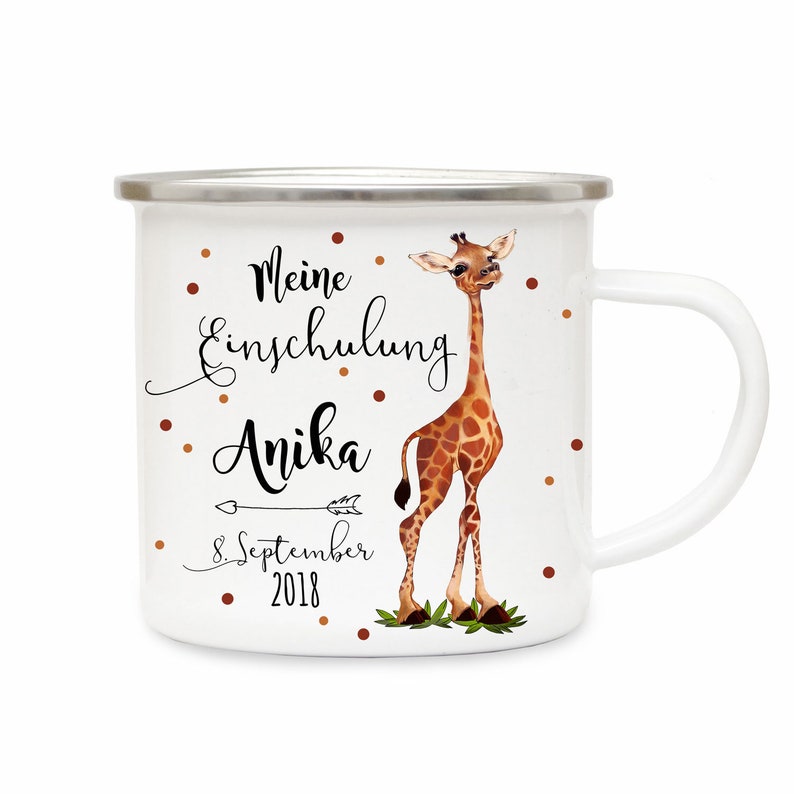 Enamel mug school enrollment giraffe mug desired name eb190 image 1